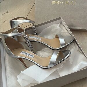 Jimmy Choo Metallic Silver Heels with Ankle Strap